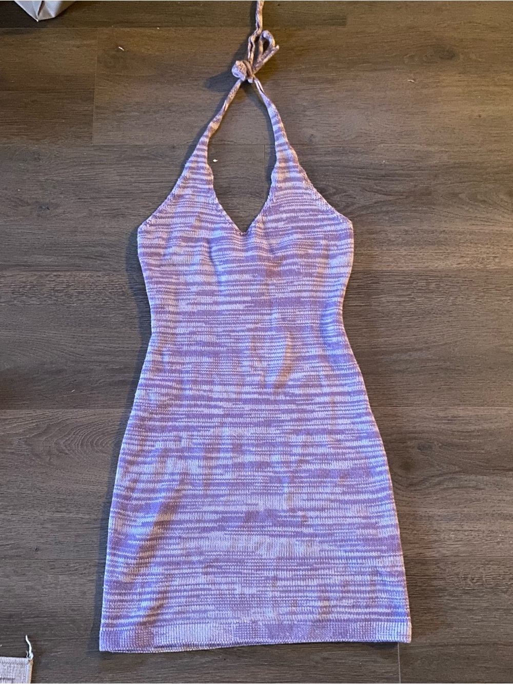 Halter Knit Mini Dress in Lavender Mix